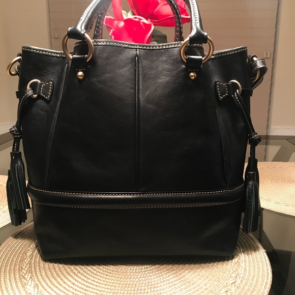 Dooney & Bourke Handbags - Dooney & Bourke Black Leather Tote with Gold Accents